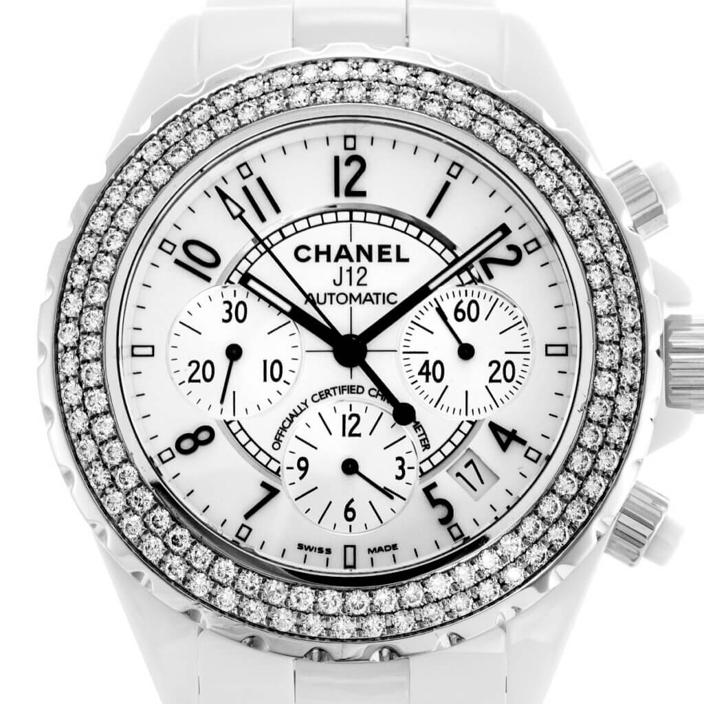 CHANEL J12 Chronograph White 41mm diamond bezel H1008